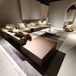 Modern L-Shaped Modular Top-Grain Leather Sofa with Integrated Solid Wood Storage Side Tables